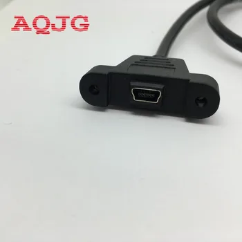 0.3 M/0,5 M Varžtas Užraktas Panel Mount Mini USB 2.0 Vyrų ir Moterų M/F Pratęsimo Duomenų Sinchronizavimo Energijos Įkrovimo Kabelis, Varžtai Ekranas AQJG