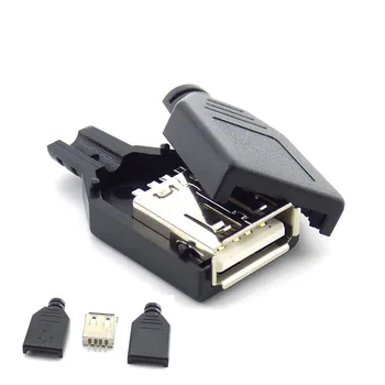3 1. A Tipo Moteris vyras mirco USB 2.0 Lizdas 4 pin Jungties Kištukas Juodas Plastikinis Dangtis 