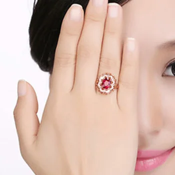 Mados Žiedas Papuošalai Raudonas Akmuo Gėlių Dizaino Žiedai, Moterų Nuotakos Vestuvių Priedai