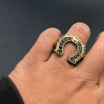 MENGYI Mados Prabangių Vakarų Kaubojus Pasagos Žiedas Kaubojaus Batai Dviejų spalvų Vyrų Žiedas