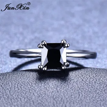 Mielas Mados Moterų Mažas Kvadratas Žiedas Sidabro Spalvos Juodas Cirkonis Akmuo Žiedai Moterims Žada Meilės Vestuvinis Žiedas