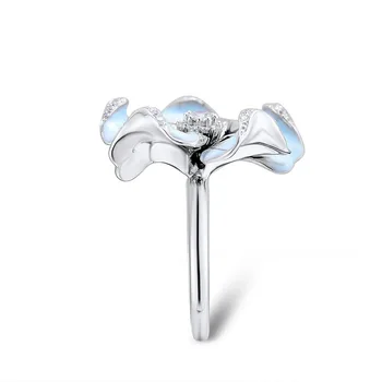 Moterų Deluxe Žiedas Baltas Auksas Užpildyti Elegantiškas Kubinis Cirkonis Lotus Pumpurų, Žiedų Derliaus Papuošalai Žada Dalyvavimo Šalies Vestuvinį Žiedą