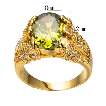 Spalvingas Vyrų Olivīns Ovalo Piršto Žiedą Prabanga Didelis Kristalų Cirkonis Akmens Žiedas, Geltonos Aukso Spalvos Pažadas Sužadėtuvių Žiedai Vyrams
