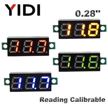 0.28 colių DC 0-100V LED Digital Voltmeter DC2.5-30 V Automobilį, Motociklą Raudona Žalia Mėlyna LED Įtampos Skaityti Calibrable Testeris, Matuoklis