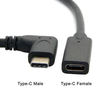 0.3 Metrų Grįžtamasis Dizainas C Tipo USB 3.1 90 laipsnių Male USB-C Moterų Pratęsimo Duomenų Kabelis Extender Laido