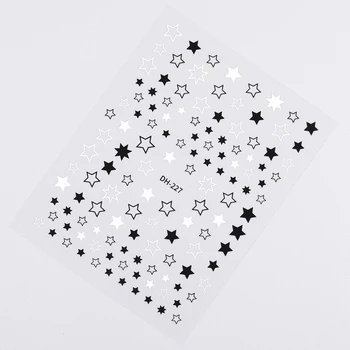 1 Lapas Black White Star 3D Nagų Dailės Lipdukai Širdies Meilės Laišką, Vaizdo Perdavimo Lipdukai Nagų Savarankiškai adhensive Slankiklį Folija