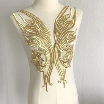 1 Pora Aukso Nėrinių Gėlių Nėrinių Audinys Aplikacijos Dekoracija Vestuvės Dress Kostiumai 