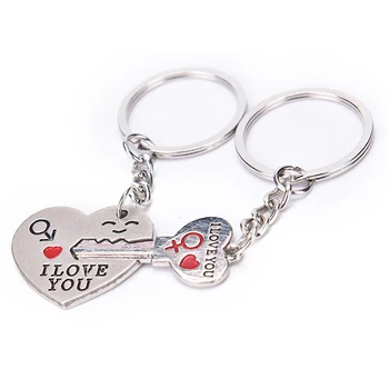 1 Pora Laiške aš TAU Laišką Keychain Širdies Raktų Žiedas Sidabro Spalvos Įsimylėjėlių Meilės Key Chain Valentino Dienos Dovana Automobilio Stiliaus