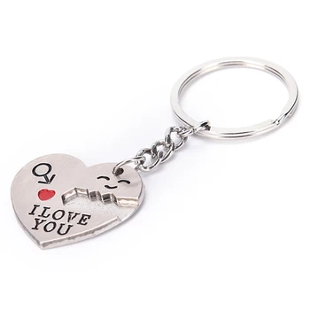 1 Pora Laiške aš TAU Laišką Keychain Širdies Raktų Žiedas Sidabro Spalvos Įsimylėjėlių Meilės Key Chain Valentino Dienos Dovana Automobilio Stiliaus
