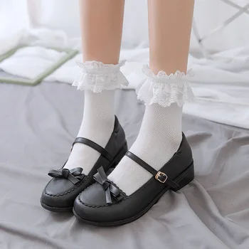 1 Pora Lolita Stiliaus Japonų Mergautinė Miela Moteris, Nėriniai Akių Trumpas Kojines juoda balta Medvilnė Socking Aukštos Kokybės