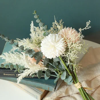 1 Puokštė Balta Dirbtinės Gėlės Aukštos Kokybės Šilko Kiaulpienių Plastiko Eukalipto Hibridas Puokštė Vestuvių Namų Dekoro Netikrą Gėlių