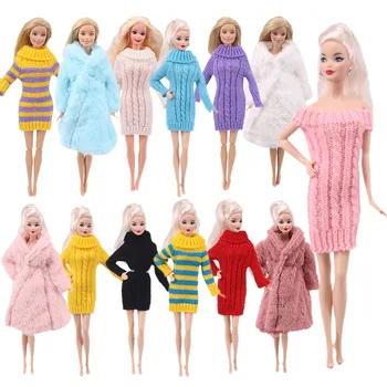 1 Set Barbies Drabužius Dryžuotas vientisas Spalvas Mini Megzti Megztinis Pižama, Chalatas, Kailiniai Paltai Lėlės Priedai Viršūnes Atsitiktinis Nešioti Mergaitės