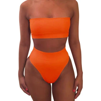 1 Set Moterų maudymosi kostiumėlį, maudymosi Kostiumėliai, Bikini vientisos Spalvos Mados Kvėpuojantis Paplūdimio HolidayTriangle Maudymosi Kostiumą Aukšto Juosmens Bandeau TC21