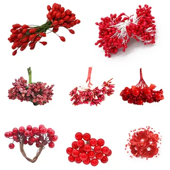 1 Set Red Pearl Plastiko Stamens Dirbtinių Gėlių, Vaisių Stamen Uogos Pluoštas 
