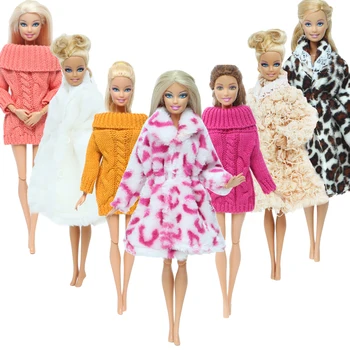 1 set Žiemos Megzti Megztinis Golfo Pūkuotas Chalatas, Suknelė Drabužius Barbie Lėlės Žaislas 12 colių. Priedai Daug spalvų Apranga