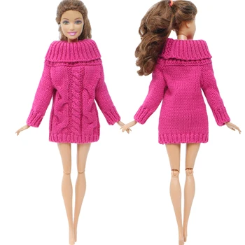 1 set Žiemos Megzti Megztinis Golfo Pūkuotas Chalatas, Suknelė Drabužius Barbie Lėlės Žaislas 12 colių. Priedai Daug spalvų Apranga