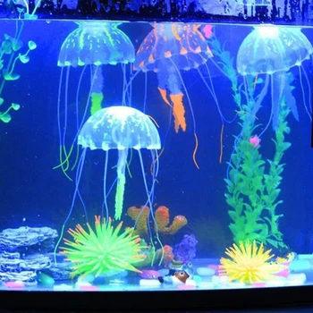 1 Vnt Imituojamas Silikono Povandeninio Šviesos Ornamentu Akvariumo Apdaila Šviesus Medūzos Dirbtinės Gyvos Medūzos, Žuvų Bakas
