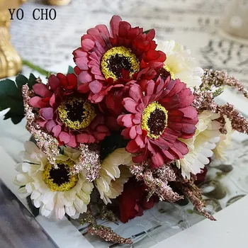 10 Galvų Mini Šilko Dirbtinės Gėlės Ramunės Fleur Artificielles Gerbera už Vestuvių Stalo Namuose Vaza Dekoro Netikrą Gėlių Puokštė
