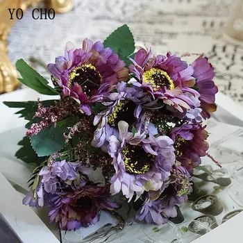 10 Galvų Mini Šilko Dirbtinės Gėlės Ramunės Fleur Artificielles Gerbera už Vestuvių Stalo Namuose Vaza Dekoro Netikrą Gėlių Puokštė