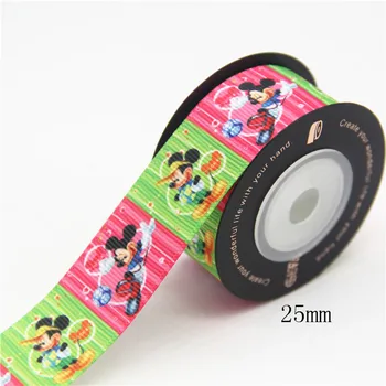 10 Kieme, 25mm Disney Mickey Mouse Spausdinti Grosgrain Kaspinu 