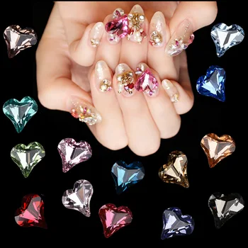 10 vnt nagų dailės širdies deimantų papuošalai 8X9mm nurodė apačioje formos big diamond Persikas Širdies Shap Diamond Nagų Dekoravimo Papuošalai