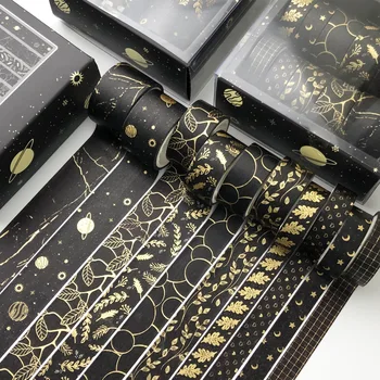 10 vnt./set Spalvos, geometriniai grotelės aukso Washi Tape nustatyti Scrapbooking Dekoratyvinis Lipnios Juostos Popieriaus Japonijos Kanceliarinės prekės Lipdukas