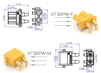 10 x Kaupti XT30PW ESC, Variklis PCB lenta plug Bananų Aukso XT30 Atnaujinti stačiu Kampu Kištukinę Jungtį RC režimą (5 Pora )