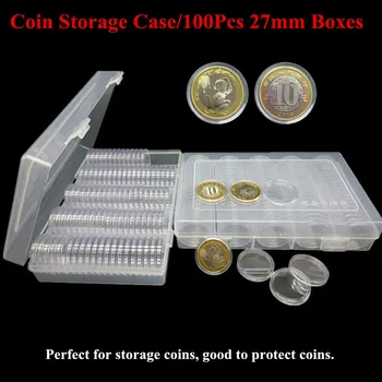 100VNT 27mm Monetos Atvejais Kapsulės Taikyti Skaidrią Nešiojamų Turas Laikymo Dėžutė Turėtojas Polistireno Medžiaga, Atsparumas Įbrėžimams