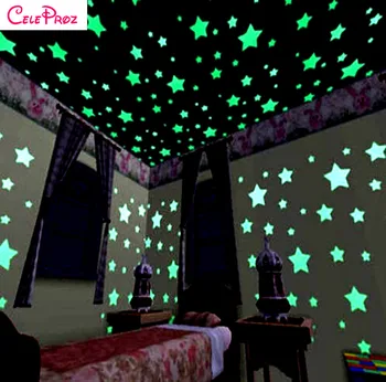 100vnt 3D Šviesos, Žvaigždės šviečia Tamsoje Arti Žvaigždė Sienų lipdukai Vaikams, Kūdikių kambariai Spalvinga Liuminescencinės Lipdukai Namų dekoro