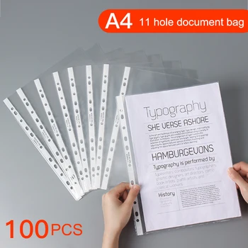 100vnt A4 formato Plastiko Perforuoti Kišenės Katalogai Padavimo Plonas 11Holes Palaidų Lapų Dokumentų Lapą Apsaugos A4 Skaidrus Aplankas Krepšys