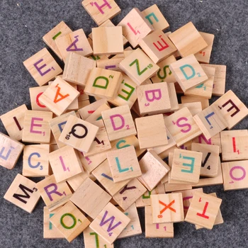 100vnt Medienos Scrabble Plytelės Raidžių Abėcėlė Spalva Numeriai Skaitmeninis Dėlionės, Mediniai Žaislai Vaikas Džiaugtis