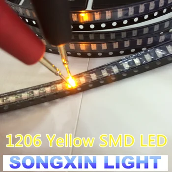 100VNT SMD 1206 GELTONA LED Ultra Bright SMD Led 1206 geltona 1206 Diodai šviesos diodai 580-590nm 3.2*1.6 mm