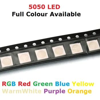 100vnt SMD 5050 RGB LED Lustas PLCC-6 smd5050 LED Tricolor 60mA DC 2V Raudona Žalia Mėlyna LED Šviesos Diodų Lempos PCB SMT karoliukai