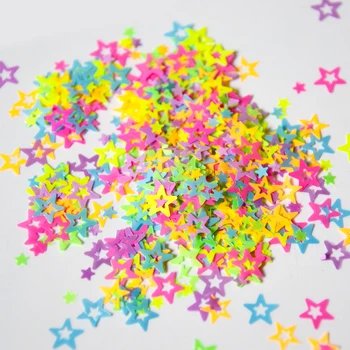 10g/maišelį Nagų Dailės Blizgučiai Neon Star 3D Formos Nagų Blizgučiai Dribsnių Sumaišykite Šviečia Glitters Akrilo ir Gelio Nagai Apdaila