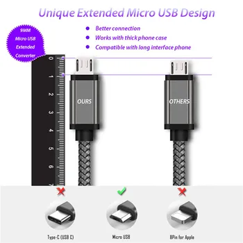 10MM Ilgio Micro USB Jungtis Įkrovimo Kabelis Doogee S60 X20/X30/X10 X5/Max/Pro Šaudyti 2 Oukitel K10000/K3/C8 Įkroviklis Cabel