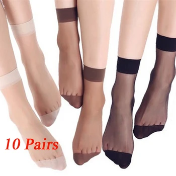 10Pair didmeninės Moterų Kojinės Elastinga Ultra-plonas Skaidrus Trumpas Kojines Kristalų Kojinės aukštos elastinga oda, spalvos nailono trumpos kojinės