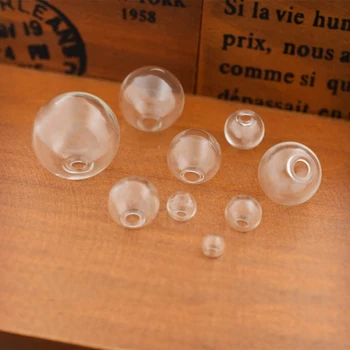 10piece 8-25mm tuščiaviduriai stiklo kamuolys su viena skyle apvalus burbulas stiklo buteliukas pasaulyje orbs papuošalai išvados stiklo apranga skirtingo dydžio