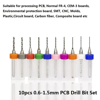 10vnt 0.6-1.5 mm Micro PCB Gręžimo karūnos Gręžimo Spausdintinių plokščių Spiralės Twist Drill Bit Karbido PCB Grąžtas Rinkinys
