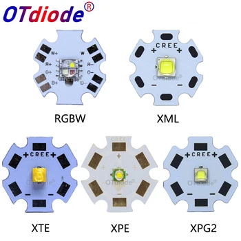 10VNT 3W 5W 10W CREE XML XPE XPG XTE LED Šiltai whtie, BALTA RGB High Power LED chip apie 20mm PCB