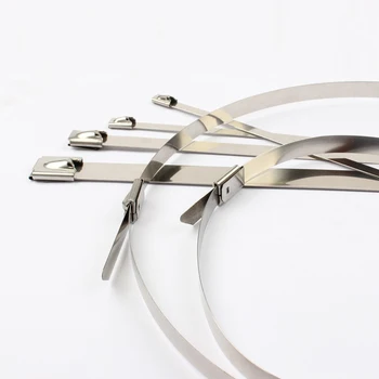 10VNT 4.6 mm, plotis Savaiminio Fiksavimo Nerūdijančio Plieno vielų metalo kabelinių ryšių savarankiškai Užraktas kaklaraištis wrap zip ryšių 4.6x150
