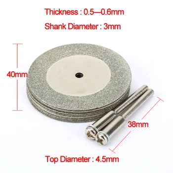 10vnt 40mm Mini Diamond pjauti Deimantiniai Pjovimo Diskai su 2vnt Prisijungimas 3mm Karka už Dremel Gręžimo Tinka Rotacinis Įrankis