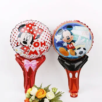 10vnt Animacinių filmų Mickey Minnie Mouse Globos Grupė Tiekia Gražių Gimtadienio Folija Balionai Ranka Laikykite Stick Pripučiami Žaislai Dovana