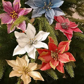 10vnt Blizgučiai Dirbtinės Gėlės Kalėdų Medžio Apdaila Linksmų Kalėdų Papuošalai Kalėdų Dekoracijas namams 2020 Navidad