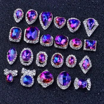10vnt/Daug 3D Pakabukai Rainbow Crystal Deimantų nagų akmens masės cirkonio blizgučiai nagų dailės 3d apdailos papuošalai, HTY3906-3925