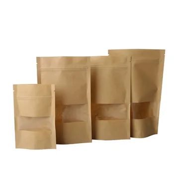 10vnt/daug Kraft Paper Bag Savarankiškai Sandarinimo Maišelį su Lango Uždaroma Ziplock Atsistoti Maišeliai Maisto Pakavimo Krepšiai