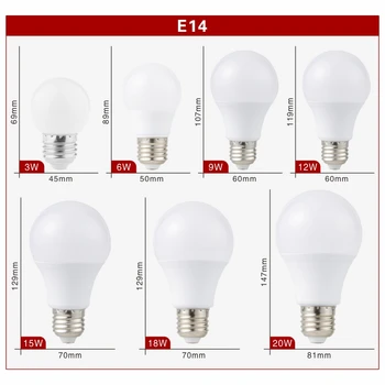10vnt/daug LED Lemputė E27 E14 20W 18W 15W 12W 9W 6W 3W Lampada LED Šviesos AC 220V Bombilla Prožektoriai, Apšvietimas Šalta/Šilta Balta Lempos