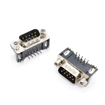 10VNT DB9 Female Male PCB Mount D-Sub 9 pin PCB Jungtis RS232 Jungtis 90 laipsnių lenktos adatos DR9