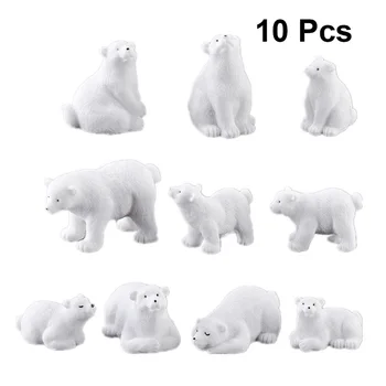 10vnt Micro Kraštovaizdžio Polar Bear Ornamentu Žavinga Polar Bear Puošmena Dervos Amatų Darbalaukio Puošmena (Mišraus Stiliaus)