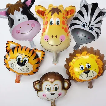 10vnt Mini gyvūnų galvą folija balionai vaikams mielas gyvūnų, tigro, liūto galva pripučiami oro globos gimtadienio dekoracijos vaikams