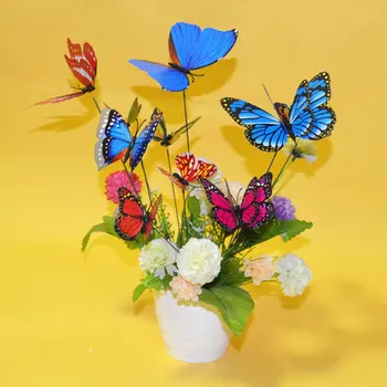 10vnt/set 3D Režimu, Dvigubo Sluoksnio Drugelis Ant Lazdos Gėlių Puodą Augalų Ornamentais#83233